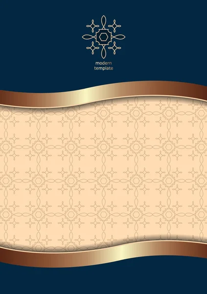Abstracto Oro Línea Ondulada Franja Ornamento Geométrico Oriental Fondo Colorido — Vector de stock