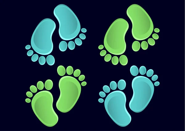 Collezione Gambe Bambini Baby Steps Set Illustrazione Paio Impronte Colorate — Vettoriale Stock