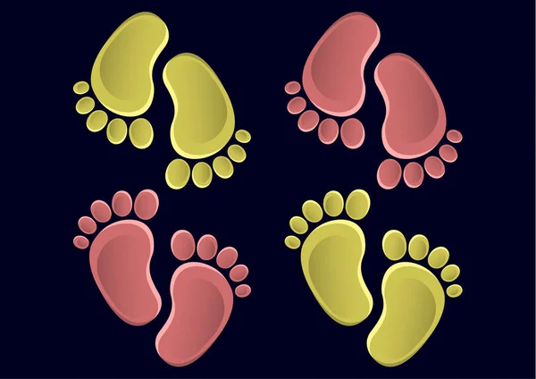 Koleksi Kaki Bayi Baby Steps Set Illustration Pair Colored Footprints - Stok Vektor