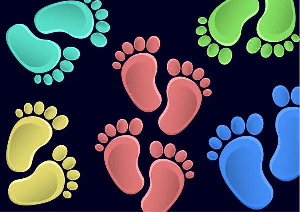 Koleksi Kaki Bayi Baby Steps Set Illustration Pair Colored Footprints - Stok Vektor