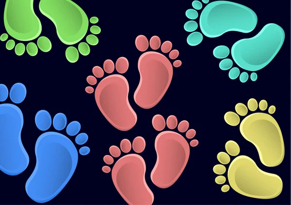 Collezione Gambe Bambini Baby Steps Set Illustrazione Paio Impronte Colorate — Vettoriale Stock