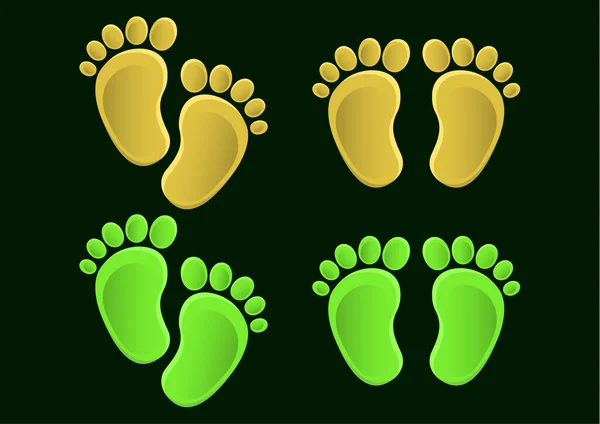 赤ん坊の足のコレクション 赤ん坊のステップセットイラスト フラットスタイルで色の足跡のペア — ストックベクタ