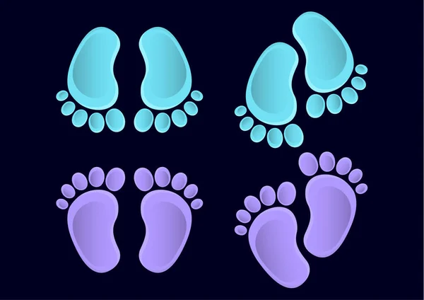 Koleksi Kaki Bayi Baby Steps Set Illustration Pair Colored Footprints - Stok Vektor