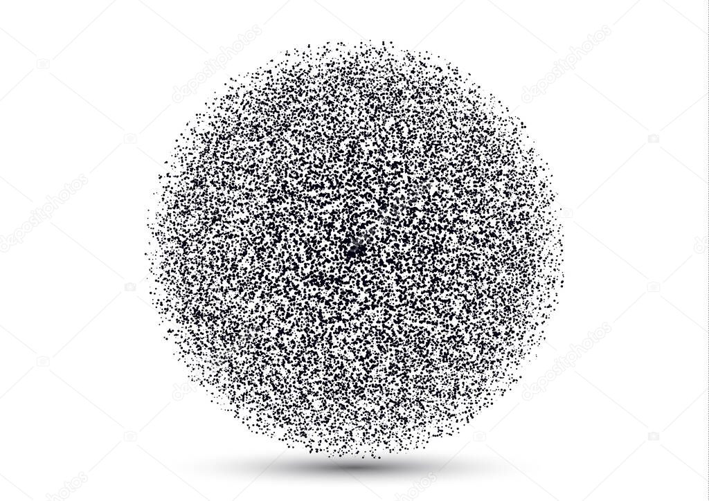 Black dust isolated on a white background. Template for projects. Small particles fly and swirl. Vector illustration