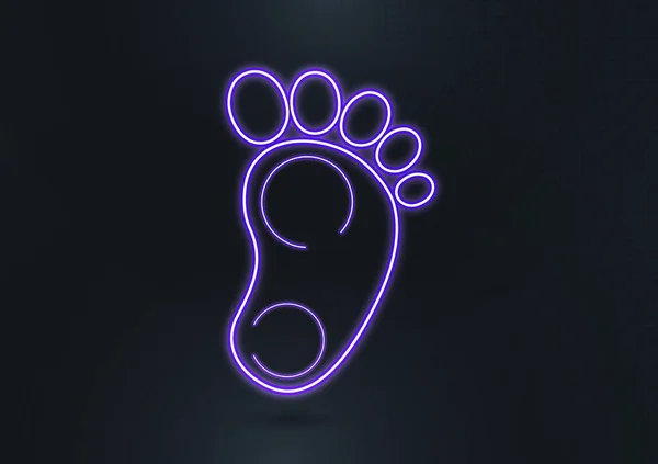 新生児の足跡アイコン 暗い背景に子供の足 ネオンラインの孤立したシルエット あなたのデザインの要素 ベクターイラスト — ストックベクタ