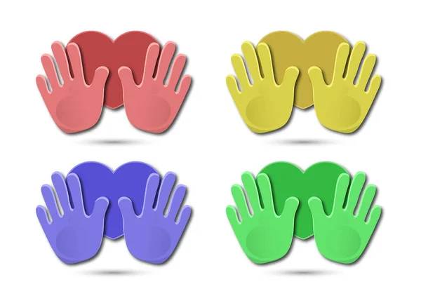 Icono Diseño Colorido Manos Amorosas Unidas Mano Dando Corazón Feliz — Archivo Imágenes Vectoriales