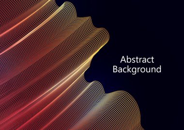 Siyah arka planda soyut dalgalı kare ızgara. Parlak renk değişimi. Duvar kâğıdı, afiş, kapak, broşür için şık bir zemin. İş planı. Vektör illüstrasyonu