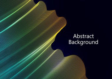 Siyah arka planda soyut dalgalı kare ızgara. Parlak renk değişimi. Duvar kâğıdı, afiş, kapak, broşür için şık bir zemin. İş planı. Vektör illüstrasyonu