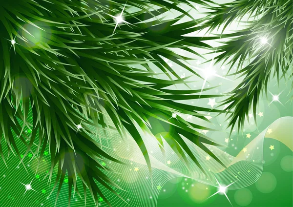 Espumoso Fondo Decorativo Navidad Con Ramas Abeto Verde Deslumbramiento Mágico — Vector de stock