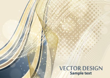 Parlak soyut kompozisyon, parlak kıvrımlı çizgiler, dalgalı harmanlama çizgileri, parlak parçacıklar, parlaklık. Kağıt, pankart, el ilanı ve arkaplan tasarımı için bokeh efektli sihirli bir kavram. Vektör illüstrasyonu.