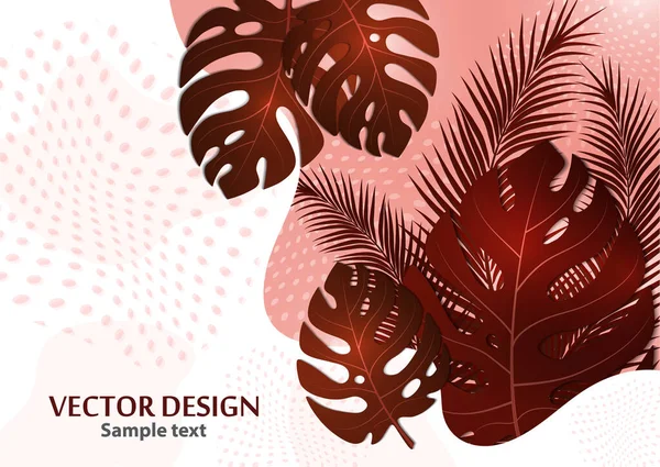Абстрактный Тропический Фон Пальмовыми Листьями Монстра Состав Экзотическими Растениями Ярком — стоковый вектор