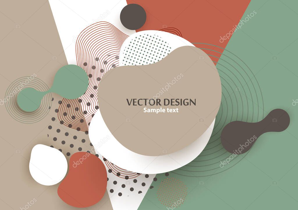 Dynamic color shapes and lines. Abstract composition with flowing liquid forms on a colored geometric background. Template for design banner, flyer or presentation. Vector illustration