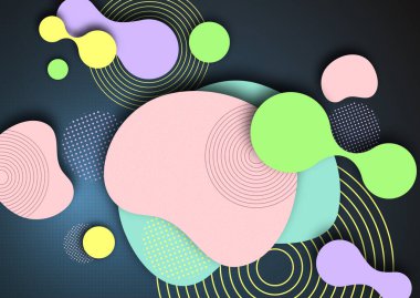 Dinamik renk şekilleri ve çizgiler. Mavi zemin üzerinde akan sıvı formları olan soyut bileşim. Tasarım afişi, el ilanı veya sunum şablonu. Vektör illüstrasyonu