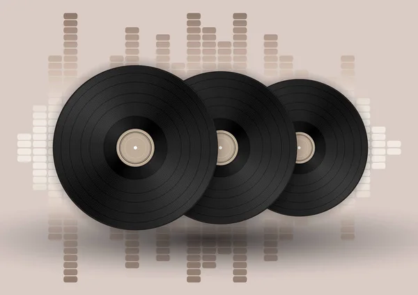 Muziekconcept Met Vinyl Schijven Equalizer Een Beige Achtergrond Vector Illustratie — Stockvector