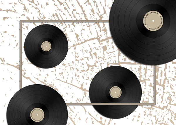 Hudební Koncept Vinylovými Disky Starém Dřevěném Pozadí Vektorová Ilustrace Pro — Stockový vektor