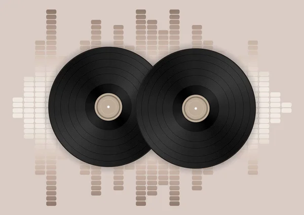 Music Concept Vinyl Disks Equalizer Beige Background Vector Illustration Your — Stock Vector