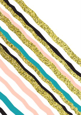 Modayı takip eden soyut tasarım renkli ve beyaz arka planda altın çizgiler. Yazılı ürünler için şirket şablonu. Vektör illüstrasyonu