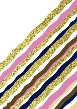 Modayı takip eden soyut tasarım renkli ve beyaz arka planda altın çizgiler. Yazılı ürünler için şirket şablonu. Vektör illüstrasyonu