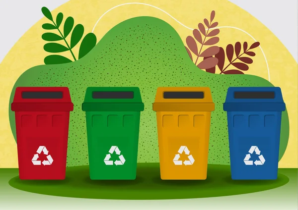 Separate Collection Garbage Bright Colored Garbage Containers Waste Plants Concept — Stock Vector