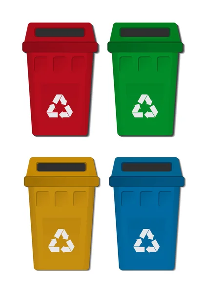 Zestaw Jasnych Pojemników Śmieci Oddzielna Zbiórka Śmieci Odpadów Koncepcja Środowiska — Wektor stockowy