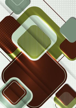 Üst üste binen yuvarlak kareler geometrik soyut bir arkaplan bileşimi oluşturur. Duvar kağıdı, afiş, arka plan, kart, illüstrasyon, iniş sayfası, kapak, poster, el ilanı için tasarım şablonu. Vektör illüstrasyonu