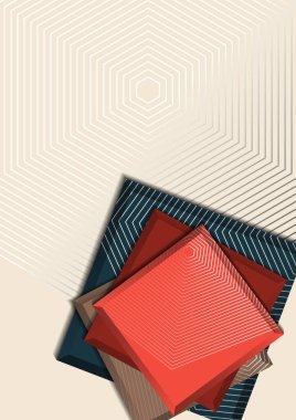 Üstüste çizgi desenli ve gölgeli kareler. Soyut iş geçmişi. Şirket tasarım şablonu. Vektör illüstrasyonu