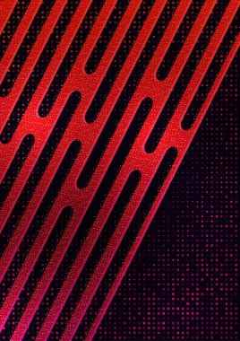 Siyah arkaplanda soyut eğimli geometrik şekiller, çizgiler, yarım tonlu kareler. Parlak eğim, küçük parçacıklar. Kapak tasarımı için evrensel şablon, kartvizit, broşür. Vektör illüstrasyonu