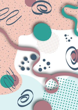 Soyut geometrik arkaplan. Daireler, girdaplar, dalgalar, çizgiler. Pastel renk tonları. Tasarımınız için modern şablon. Vektör illüstrasyonu