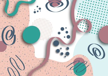 Soyut geometrik arkaplan. Daireler, girdaplar, dalgalar, çizgiler. Pastel renk tonları. Tasarımınız için modern şablon. Vektör illüstrasyonu