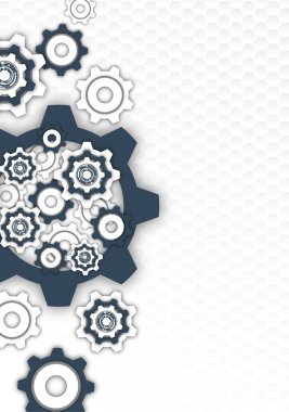 Teknolojik arka plan, dişli tekerlek, modern örtü şablonu. Takım çalışması kavramı, fikirler, çözümler, mekanizmanın bir parçası. Tasarımınız için vektör illüstrasyonu.