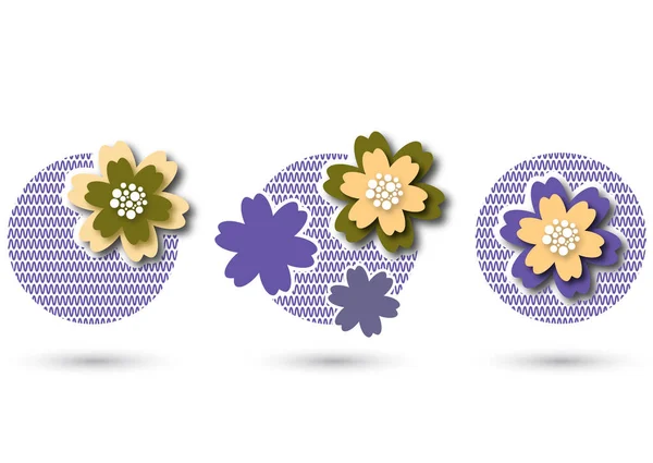Zestaw Kolorowych Logo Orientalnym Stylu Kółka Linie Kwiaty Ilustracja Wektora — Wektor stockowy