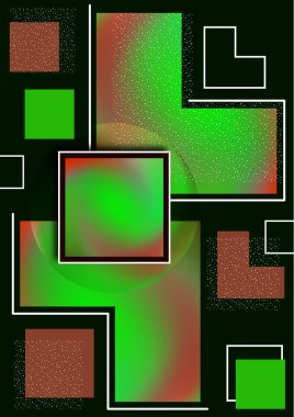 Renkli dekoratif kompozisyon, soyut geometrik şekiller siyah üzerine desen. Evrensel kapak şablonu grafik tasarımı, minimum arkaplan düzeni. Vektör illüstrasyonu.