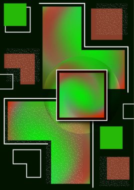 Renkli dekoratif kompozisyon, soyut geometrik şekiller siyah üzerine desen. Evrensel kapak şablonu grafik tasarımı, minimum arkaplan düzeni. Vektör illüstrasyonu.