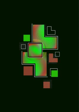 Renkli dekoratif kompozisyon, soyut geometrik şekiller siyah üzerine desen. Evrensel kapak şablonu grafik tasarımı, minimum arkaplan düzeni. Vektör illüstrasyonu.