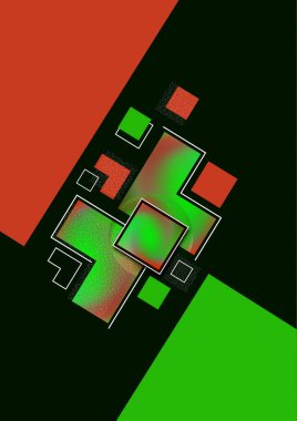 Renkli dekoratif kompozisyon, soyut geometrik şekiller siyah üzerine desen. Evrensel kapak şablonu grafik tasarımı, minimum arkaplan düzeni. Vektör illüstrasyonu.