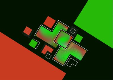 Renkli dekoratif kompozisyon, soyut geometrik şekiller siyah üzerine desen. Evrensel kapak şablonu grafik tasarımı, minimum arkaplan düzeni. Vektör illüstrasyonu.