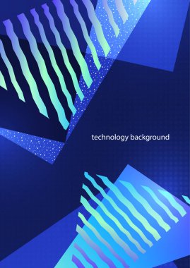 Üçgenli soyut geometrik kompozisyon ve dekoratif dalgalı çizgiler, noktalar. Tasarımın için modern teknoloji geçmişi. Vektör illüstrasyonu