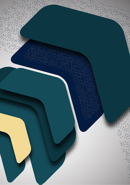 Bright abstract rounded arrows with shadows and dots overlap each other. Trendy simple dynamic template for your design. Vector illustration