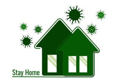 Yaratıcı ikon evde kalır, virüs koruması, evin sembolü, güvenlik. Koronavirüs enfeksiyonunu önlemek için karantina. Vektör illüstrasyonu