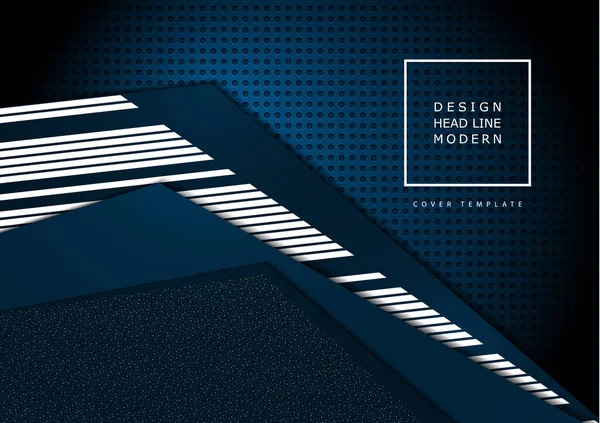 明るい抽象的な技術的な組成 幾何学的な形状 ストライプ ドット 暗い背景を実行します 青と白のコントラスト あなたの企業デザインのためのモダンなテンプレート ベクトル — ストックベクタ