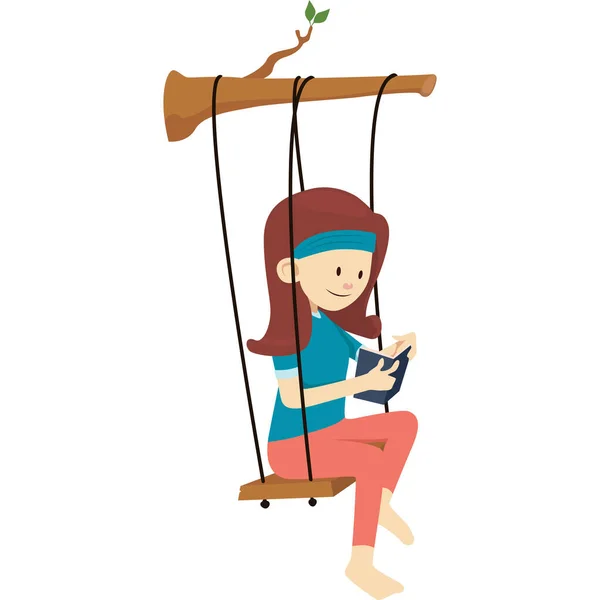 Young woman read book on a swing