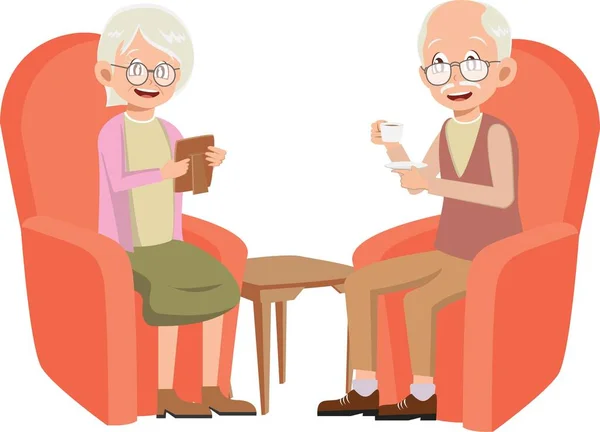 Büyükannem ve büyükbabam kanepe vektör çizimlerinde birlikte dinleniyorlar.