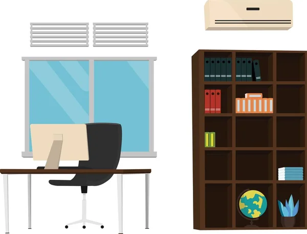 Set Office Komputer Spesifikasi Tinggi Dengan Kursi Nyaman Dan Ilustrasi — Stok Foto