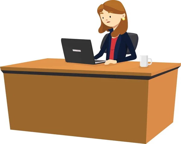 Female Manager Work Her Laptop Vector Illustration — Stock Photo, Image