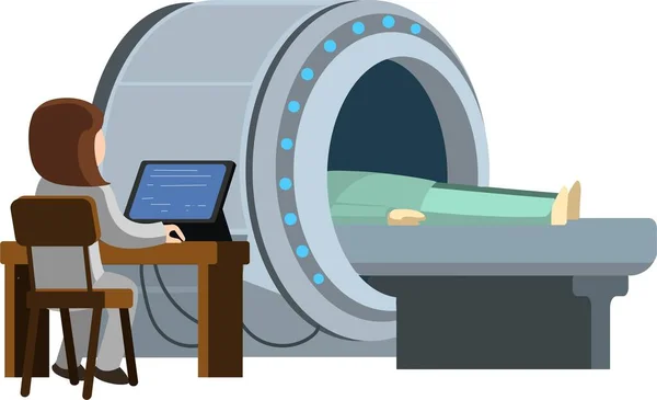 Vrouwelijke Radioloog Controleert Patiënten Met Behulp Van Geavanceerde Technologie Mri — Stockfoto