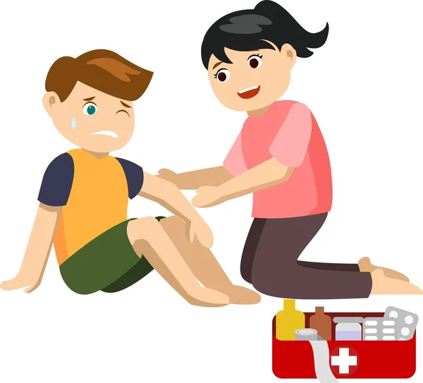 Woman Trying Give First Aid Wounded Young Man Using Her — Stock Photo, Image