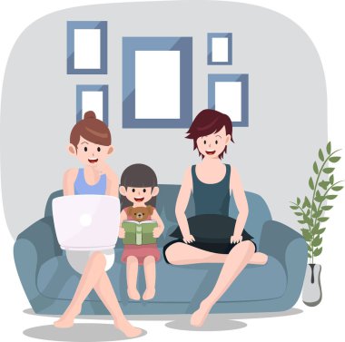 Baba ve anne kızlarına evde ders çalışmaları için yardım ediyorlar.