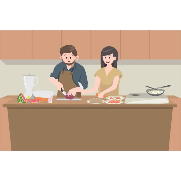 Pai Está Aprendendo Cozinhar Com Mãe Cozinha — Fotografia de Stock