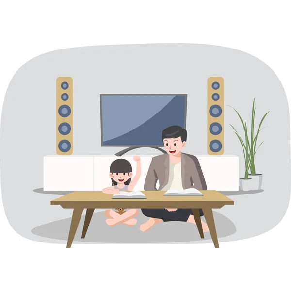 Baba, kızına evde ders çalışmasında yardım ediyor.