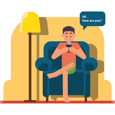 Arkadaşlarıyla cep telefonu kullanarak sohbet eden bir adam.